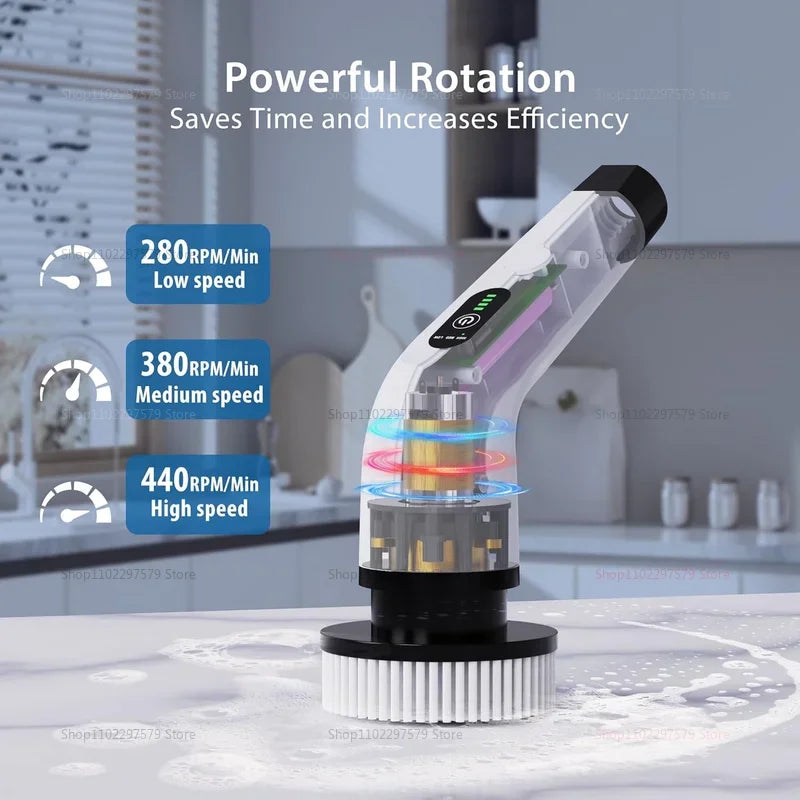 9 in 1 Electric Spin Scrubber Cordless Cleaning Brush Shower Scrubber Adjustable Extension Handle Waterproof For Tub Tile Floor
