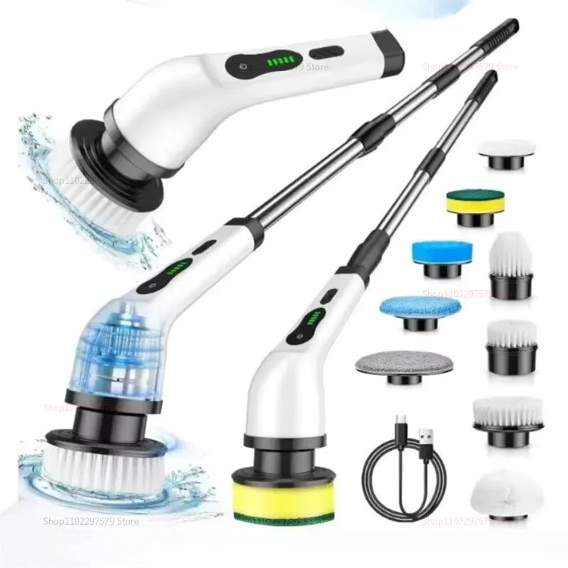 9 in 1 Electric Spin Scrubber Cordless Cleaning Brush Shower Scrubber Adjustable Extension Handle Waterproof For Tub Tile Floor