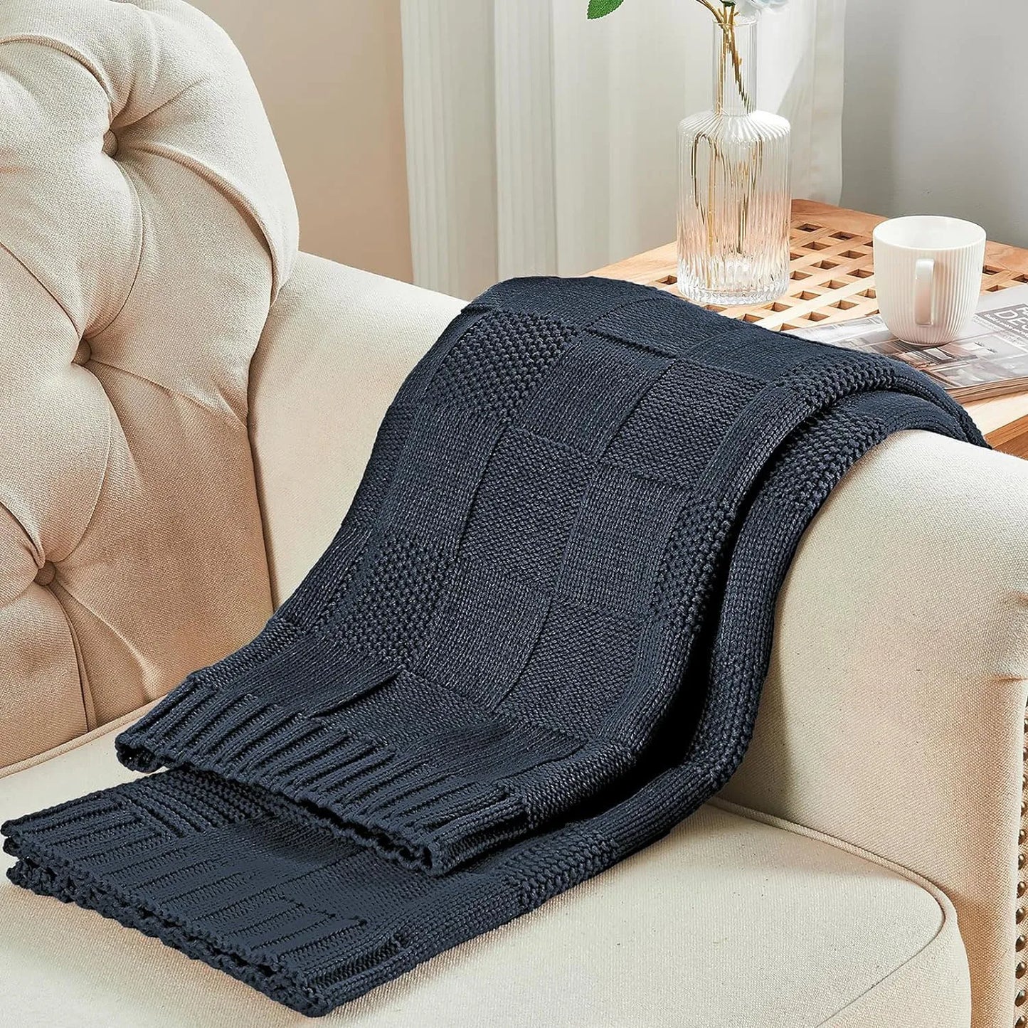 Bohemian New Waffle Sofa Knitted Blanket Cover Plane Office Nap Camping Leisure Soft Blanket Green Shawl Blanket Small Bed Cover