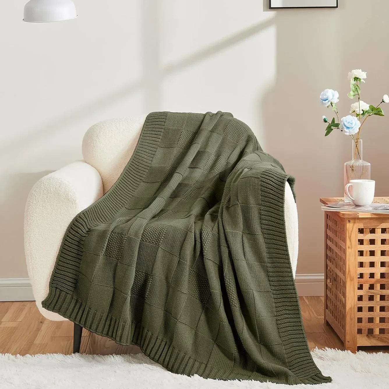 Bohemian New Waffle Sofa Knitted Blanket Cover Plane Office Nap Camping Leisure Soft Blanket Green Shawl Blanket Small Bed Cover