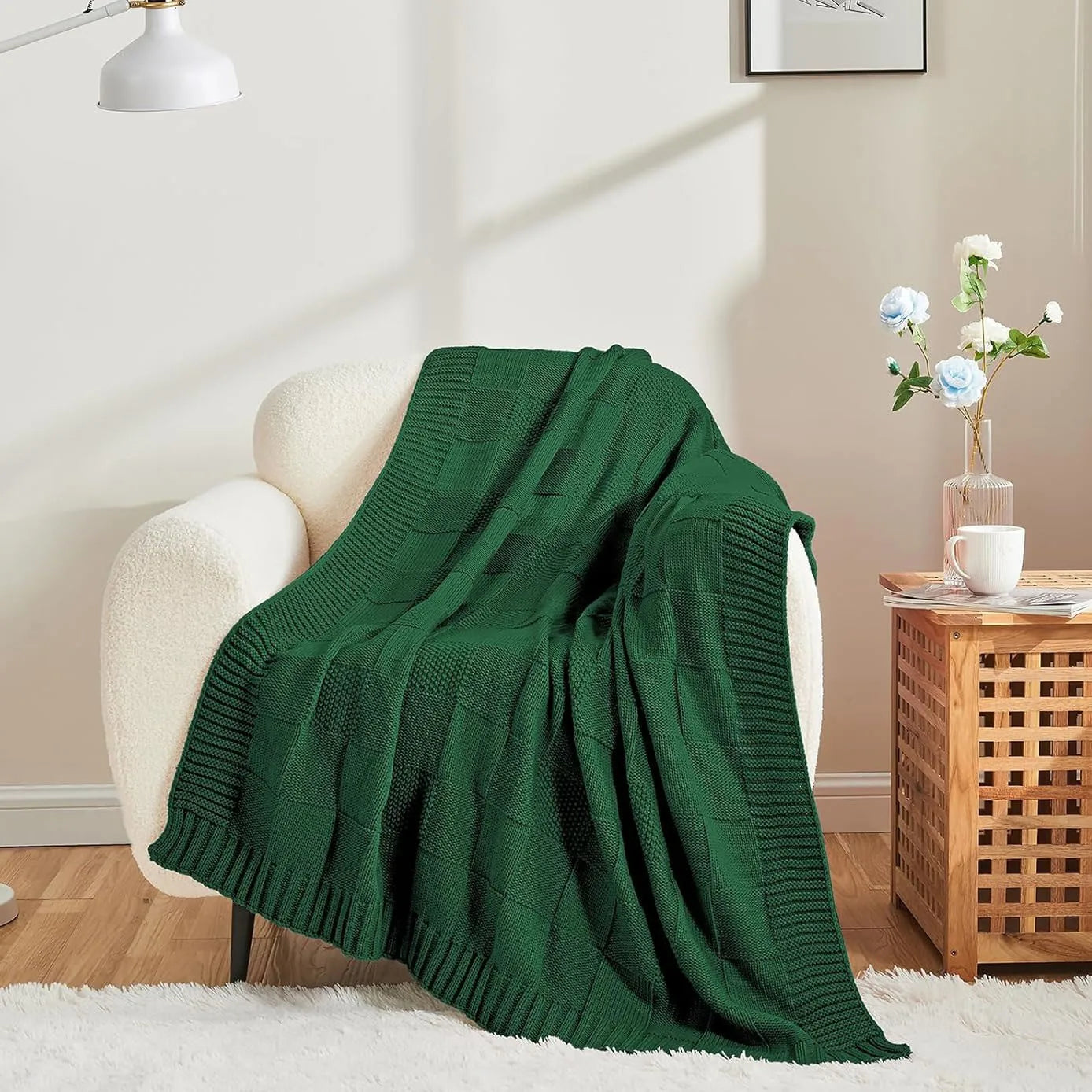 Bohemian New Waffle Sofa Knitted Blanket Cover Plane Office Nap Camping Leisure Soft Blanket Green Shawl Blanket Small Bed Cover