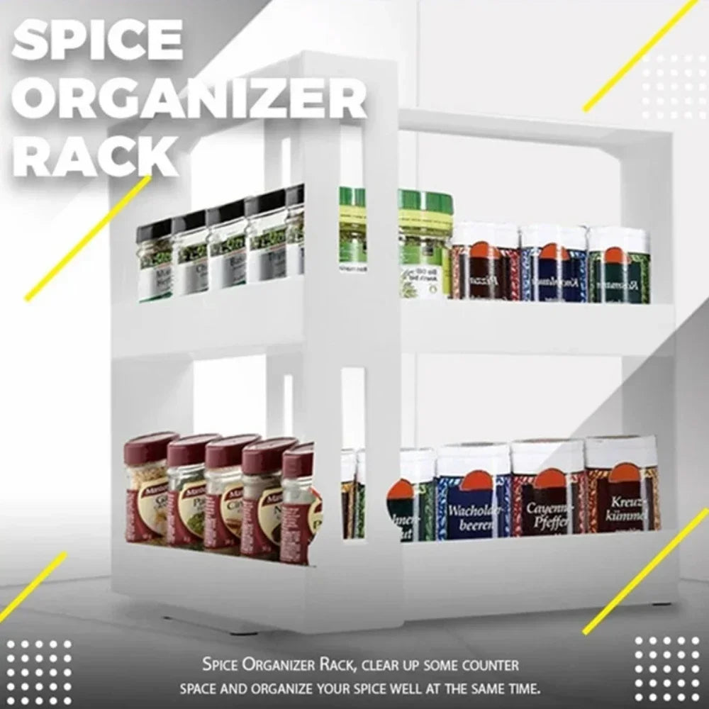 Spice Organizer Rack Multi-function 2 Tier Rotating Storage Shelf Slide Kitchen Cabinet Cupboard Organizer Kitchen Storage Rack