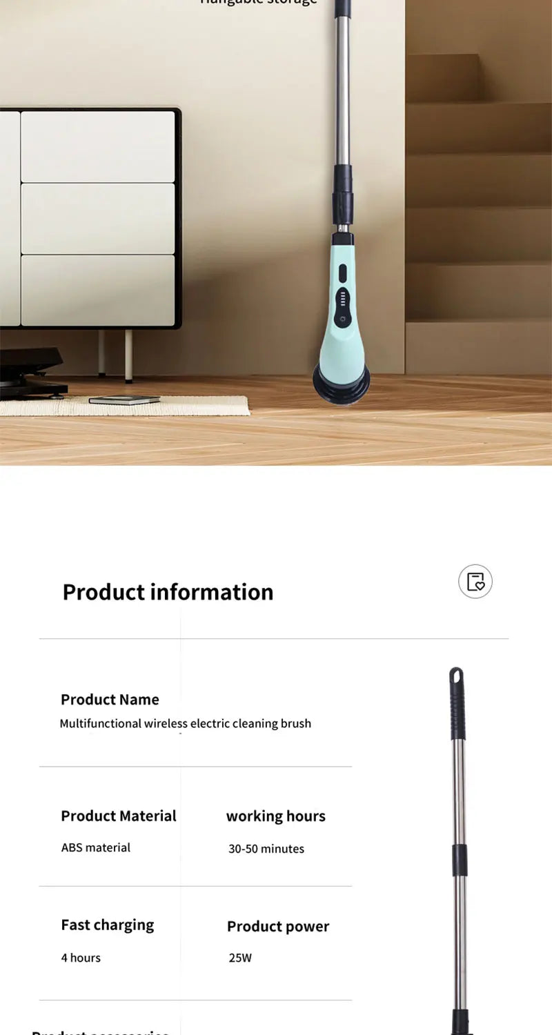 9 in 1 Electric Spin Scrubber Cordless Cleaning Brush Shower Scrubber Adjustable Extension Handle Waterproof For Tub Tile Floor