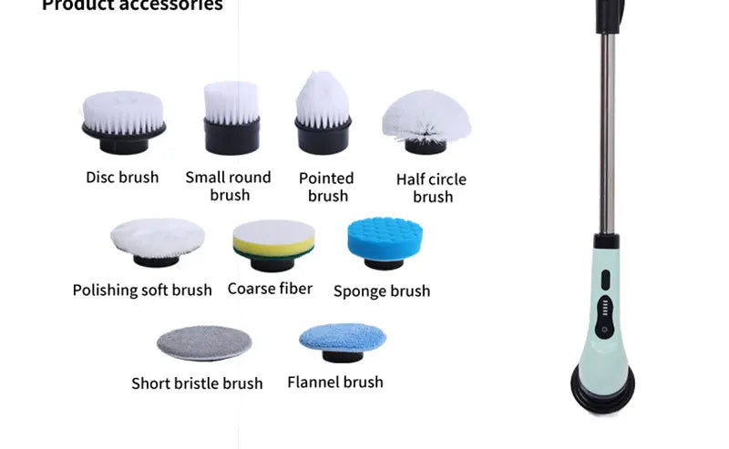 9 in 1 Electric Spin Scrubber Cordless Cleaning Brush Shower Scrubber Adjustable Extension Handle Waterproof For Tub Tile Floor