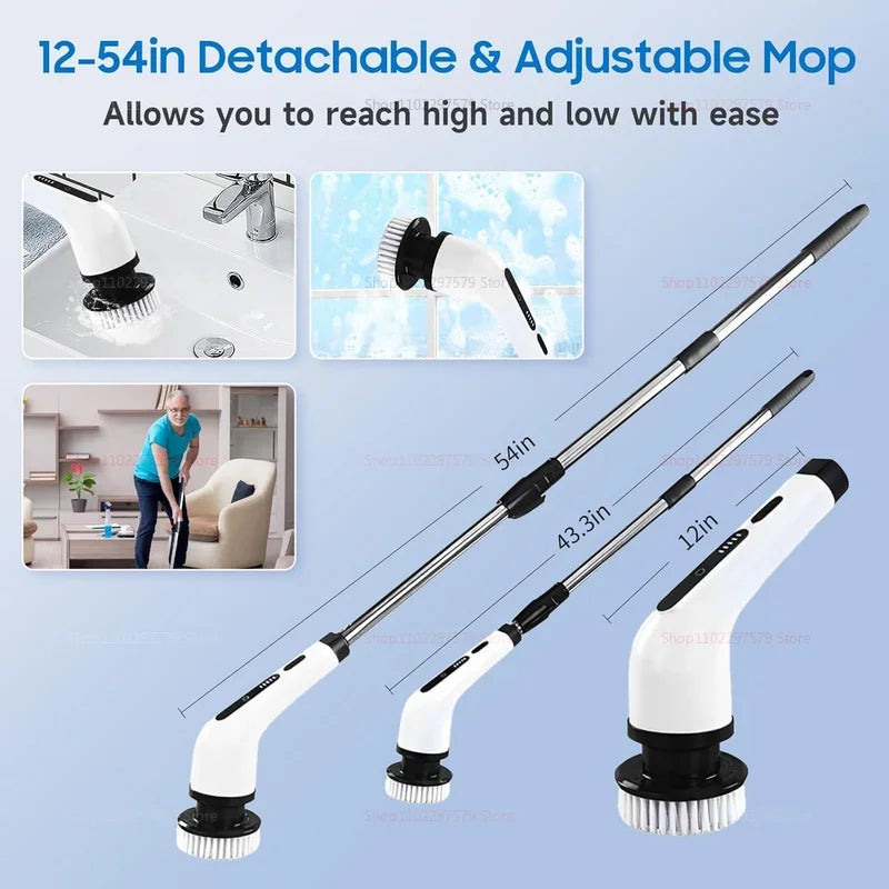 9 in 1 Electric Spin Scrubber Cordless Cleaning Brush Shower Scrubber Adjustable Extension Handle Waterproof For Tub Tile Floor