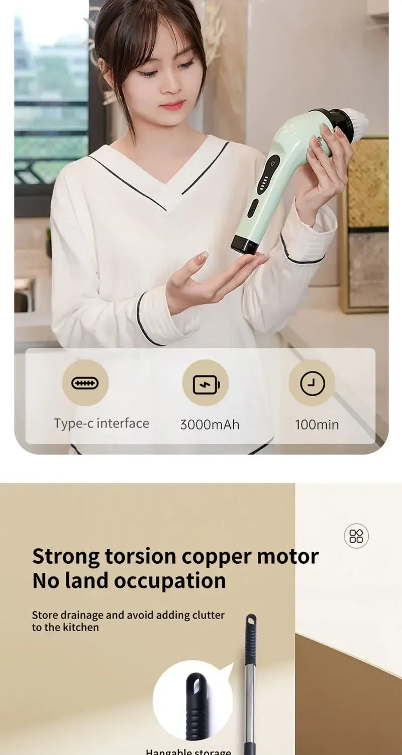 9 in 1 Electric Spin Scrubber Cordless Cleaning Brush Shower Scrubber Adjustable Extension Handle Waterproof For Tub Tile Floor