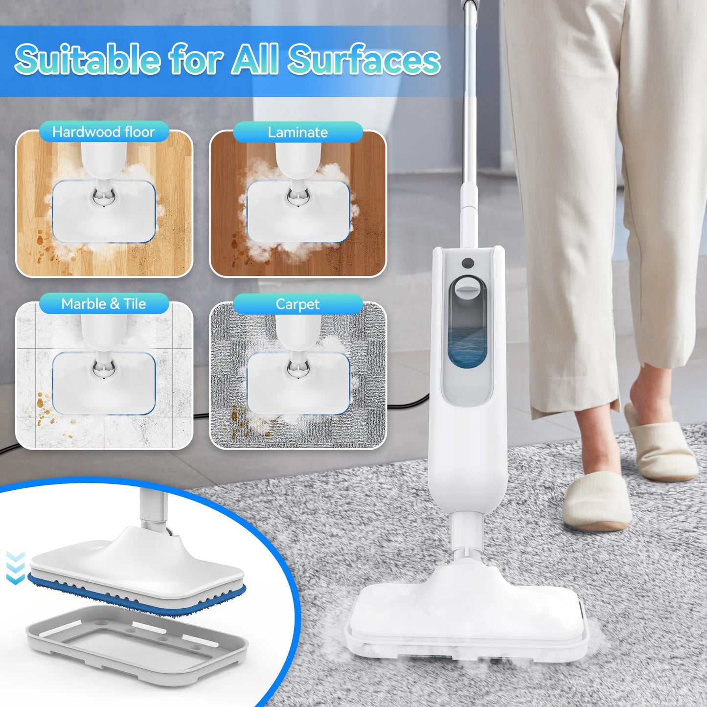 INSE Powerful Steam Mop 6 in 1 Scrubbing Steam Vac Mop High Temperature Detachable Steam Cleaner for HardFloor Carpet Kitchen F2